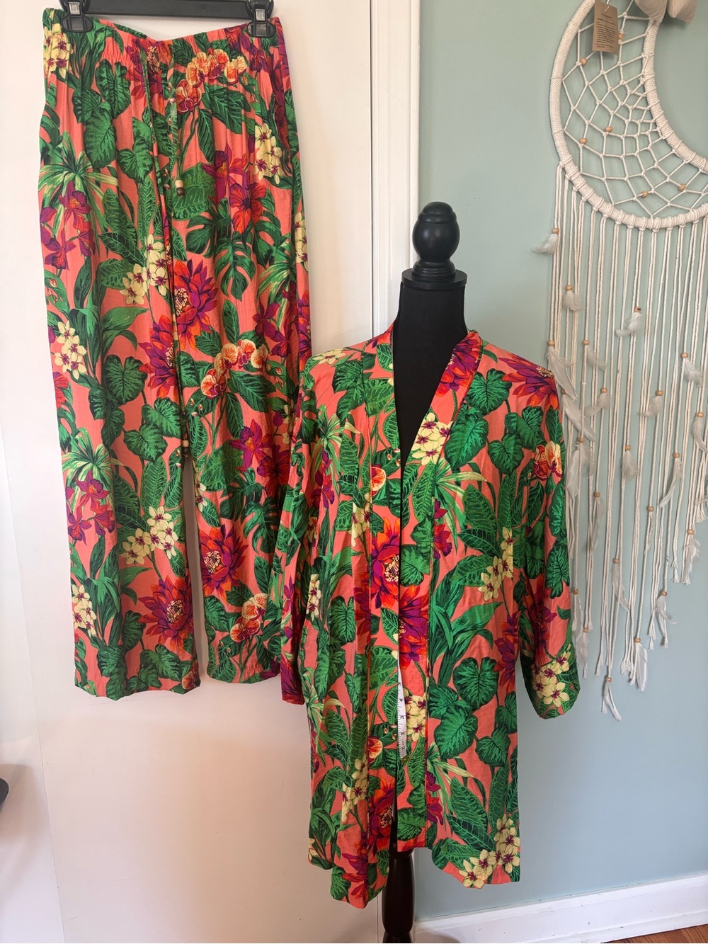 Vintage Panama Jack Tropical Floral Set- Coral & Green Sz Medium